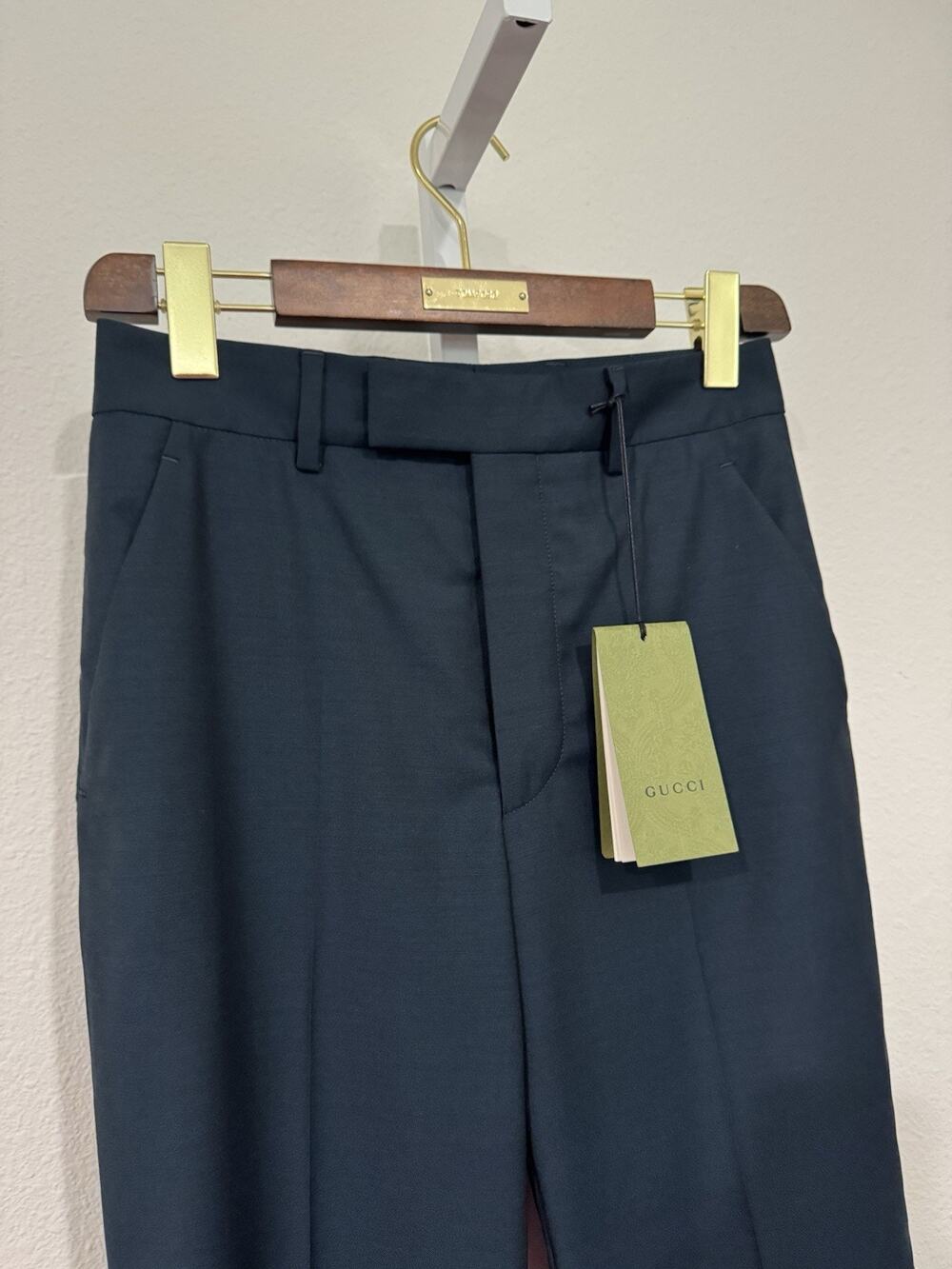 Gucci Uniform Wool Mohair Deep Blue Emerald Pants Straight Womens size 36 NEW